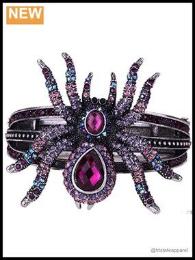 Spider Hinged Cuff Bracelet Antique Silver Plated Halloween Jewelry